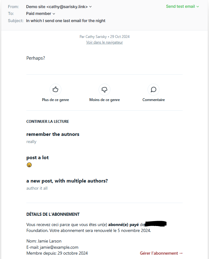 A newsletter template with all text shown in French.